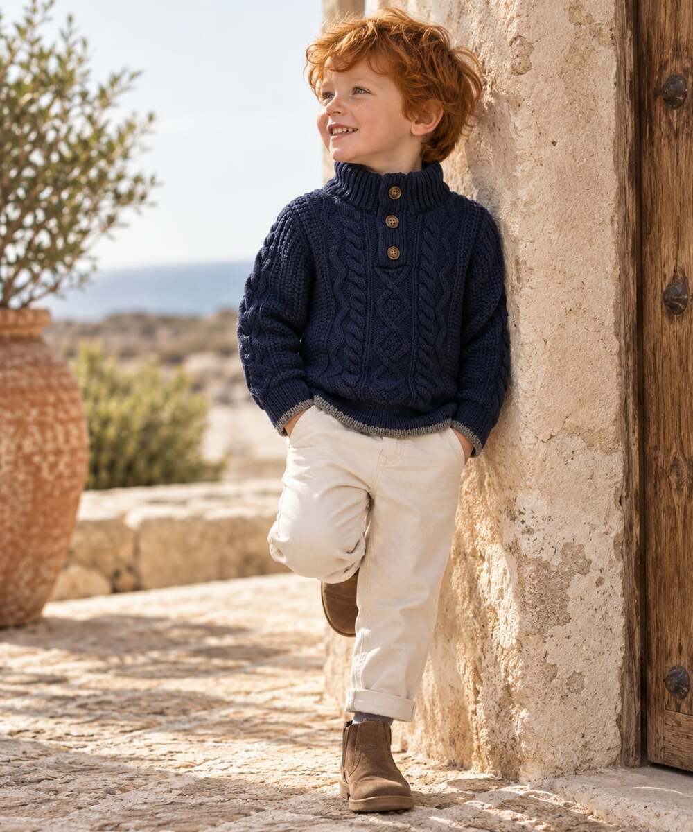 NWT Baby Gap Boys Navy Blue Cable Knit Mock Neck Sweater 3T Preppy